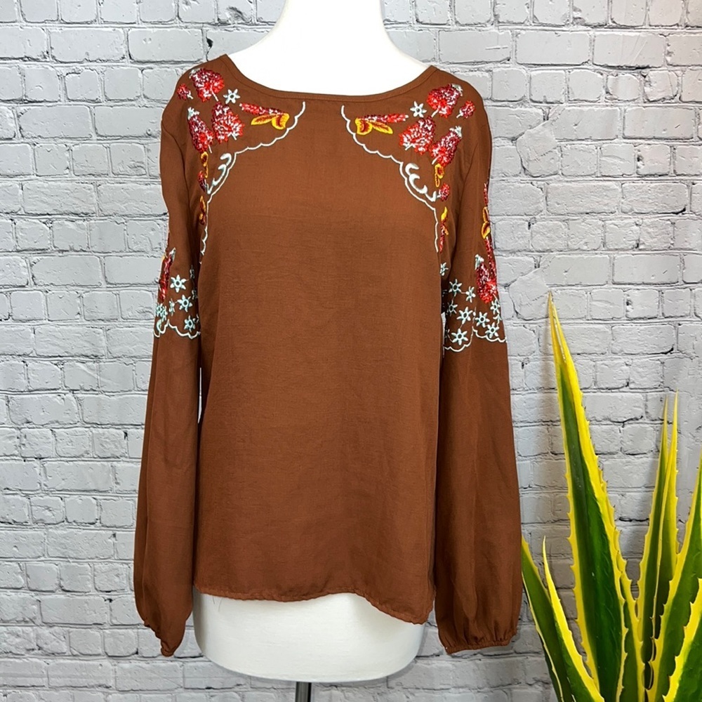 EMERY ROSE Embroidered Boho Top, Size XL